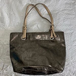 Michael Kors Brown Purse Vintage pale gold dome shoulder bag metallic bag.